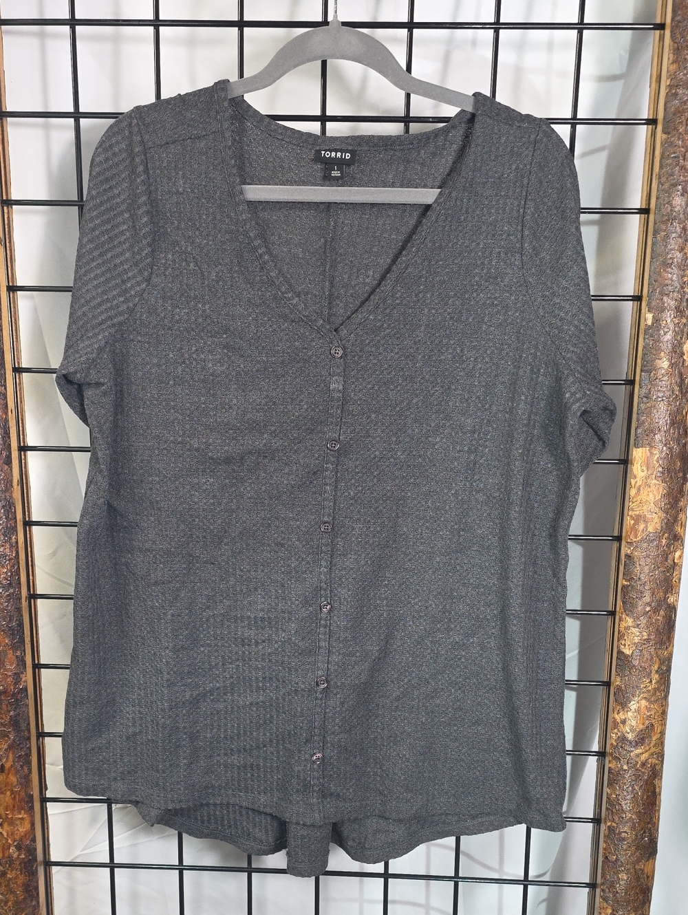 torrid Charcoal Gray Button-Front V-Neck Top
